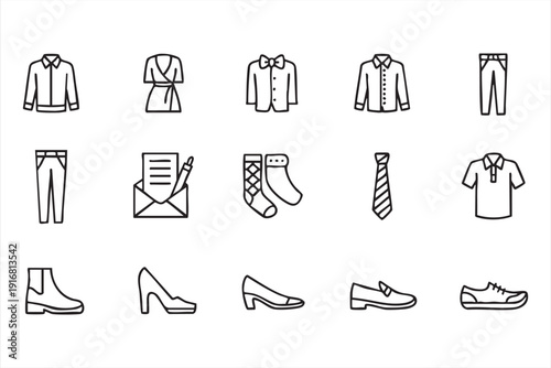 Apparel Store and Boutique Line Art Icon Set