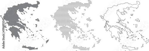 Greece Map Bundle  Silhouette, Dotted, and Outline Vector Illustration Set