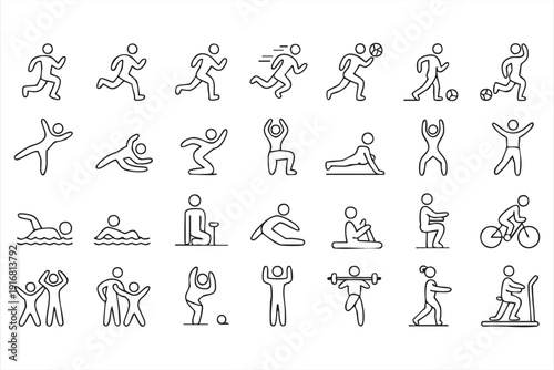 Fitness and Sports Activity Outline Icon Collection