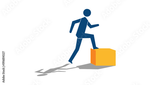 Person stepping on a box to elevate themselves to achieve their goal with determination and effort required