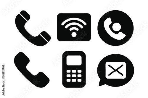 Phone icon collection. Simple black and white telephone call symbol Free Vector