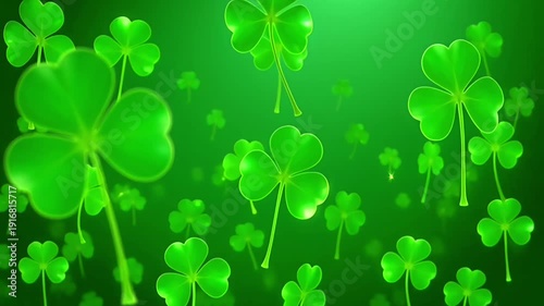 Irish shamrock background glowing green clover leaves floating in festive Saint Patrick Day celebration design for seasonal greeting banner promotion and marketing