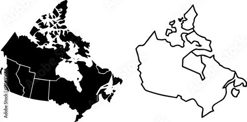 Canada Map Silhouette and Outline Vector Set
