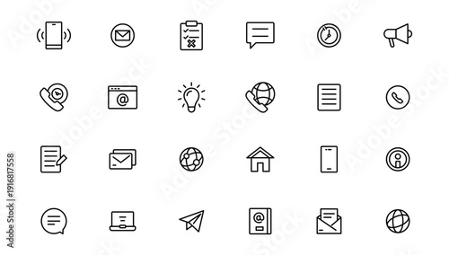 Contact icon set. Thin line Contact icons set. Contact symbols - Phone, mail, fax, info, e-mail, support.Out line icon.