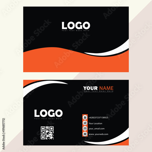 Professional business card design template with a dark color scheme and orange accent for brand identity and corporate communication and contact