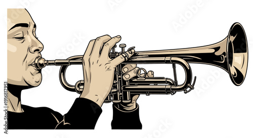 Man playing trumpet with passion and skill.