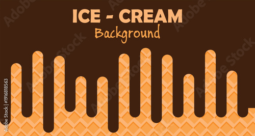 Decorative dessert background featuring melted chocolate appearance and ice cream text design over a wafer structure suitable for various applications