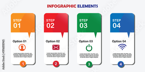 Diagram showing the stages of a process with numbered steps and icons suitable for presenting information or data visually and professionally