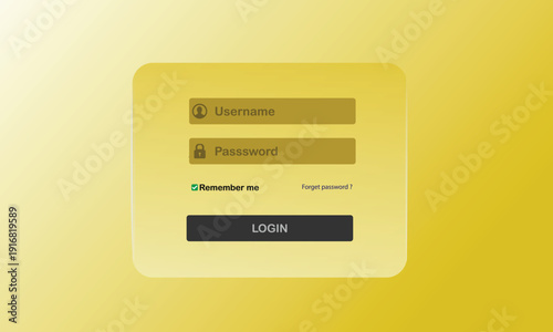 Modern interface design displaying login fields for username and password with a remember me option and a button labeled login on a solid background