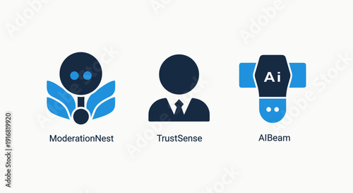 Artificial Intelligence and Trust-Related Technology Icons: Modern Abstract Symbols for AI, Moderation, and Data Security Concepts