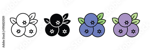 Blueberries icon vector set. Fresh berry fruit symbol for healthy eating, organic farming, and dessert ingredients. Vector Illustration.