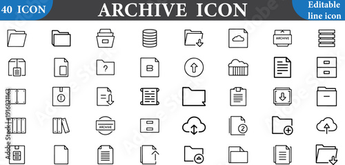 A set of 40 editable archive icons in various styles and designs for organization and storage use