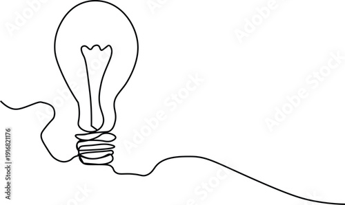 Continuous one line drawing of light bulb in minimalist outline style Pro Vector