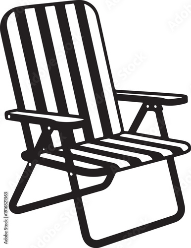 Beach Chair Clipart in Black and White-  Folding Patio Chair Vector -  Summer Lawn Chair Outline Illustration