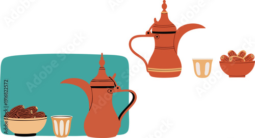 Prayer time smart watch vector illustration. Four purple and lime green smartwatches display a mosque icon and "Prayer Time" text on their screens, indicating religious timing.