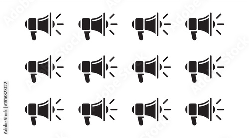 Marketing communication megaphone pictogram grid icons