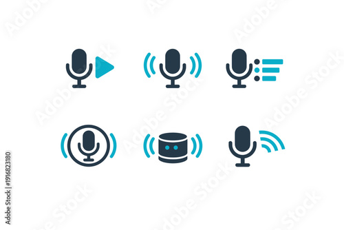 Vector icon scalable voice podcast command numbers icons control background waves no