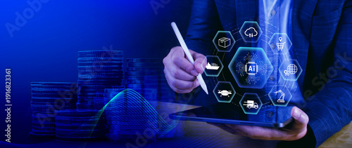 Smart logistics concept. warehouse operations with AI technology, using digital tools for inventory tracking, automation, and efficient supply chain control. not ai