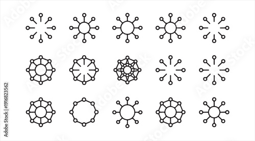Molecular structure and network geometry outline icon set