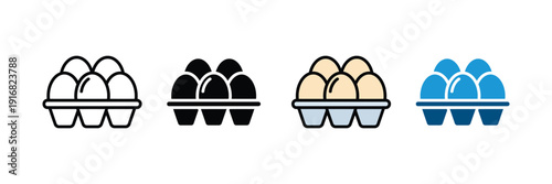 Egg carton icon vector set. Fresh eggs in tray symbol for grocery, poultry farming, and breakfast nutrition. Vector Illustration