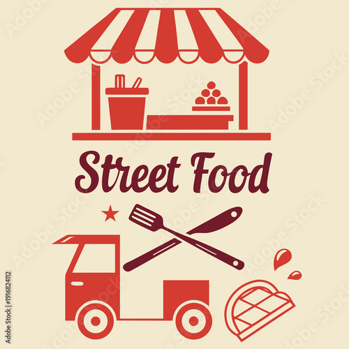 A vibrant street food logo featuring a charming food cart illustration perfect for branding restaurants and culinary businesses