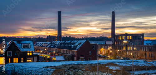 Enka district in the city of Ede, Province Gelderland, Netherlands, sunset panorama of modern dutch residential neighbourhood
