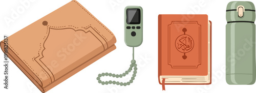 Essential collection of items for Muslim prayer and spiritual observance