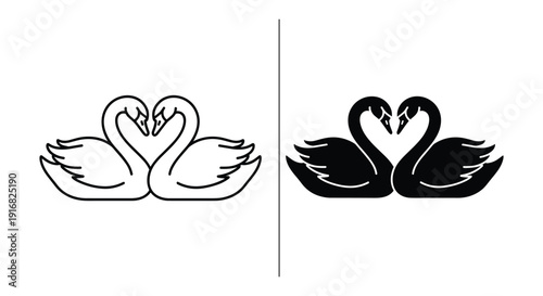 Black and white swans forming a heart shape