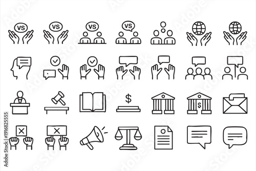 Law and Debate Outline Icons for Legal and Public Communication