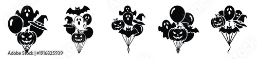 Collection of Happy Halloween balloon silhouette icon set. Vector illustration on white background.