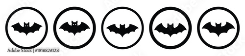 Collection of Happy Halloween bat circle frame silhouette icon set. Vector illustration on white background.