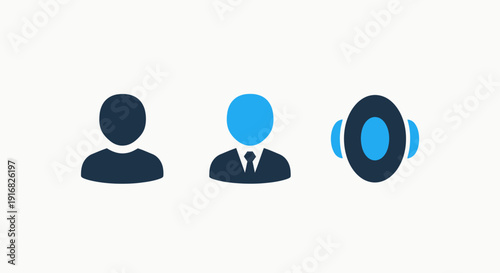User Profile and Business Communication Icons with Speaker for Announcements and Public Relations, Corporate Identity Symbols