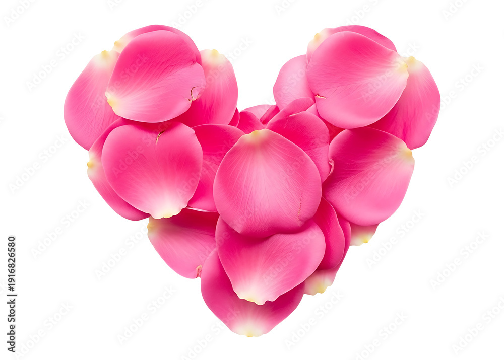 Fototapeta premium Pink rose petals in heart shape transparent background romance and beauty symbol elegant
