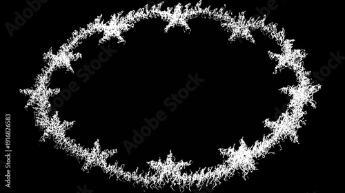 A ring of white jagged fractal shapes outlining a circle on a black background, artistic