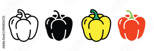 Capsicum icon vector set. Fresh bell pepper symbol for healthy cooking, organic vegetables, and grocery ingredients. Vector Illustration.