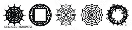 Collection of Happy Halloween cobweb frame silhouette icon set. Vector illustration on white background.