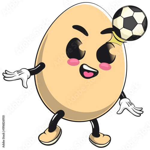 cute egg mascot character heading soccer football isolated vector illustration, work of hand drawn