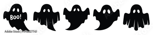 Collection of Happy Halloween ghost boo silhouette icon set. Vector illustration on white background.