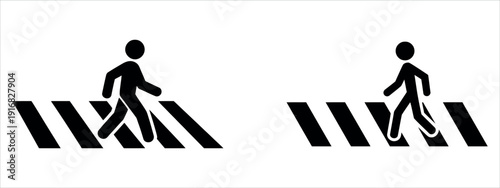 Pedestrian Walking on Zebra Crossing Icons Set for Road Safety and Traffic Vector Illustration.