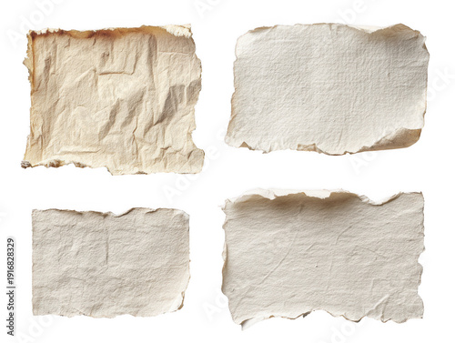 Torn paper pieces with rough edges and textured surface isolated on transparent background