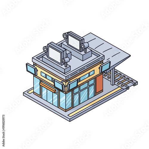 Isometric View of Modern Commercial Building.