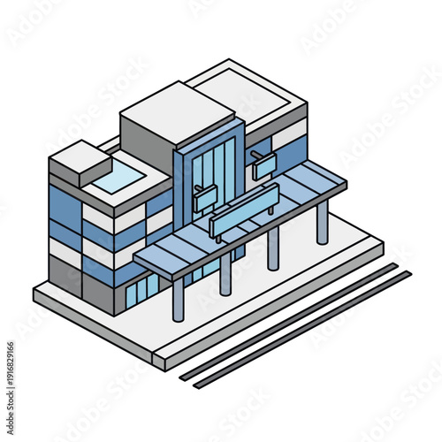 Modern Building Architecture with Blue Accents.