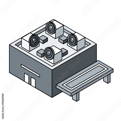Industrial Machinery with Four Large Wheels.