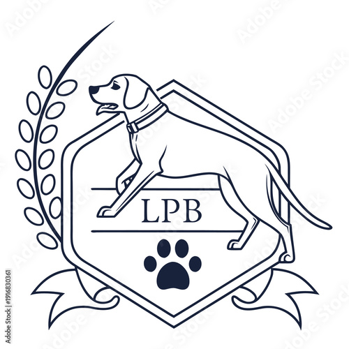 Elegant pet brand emblem featuring a refined canine portrait with minimalist lines conveying luxury and sophisticated animal care
