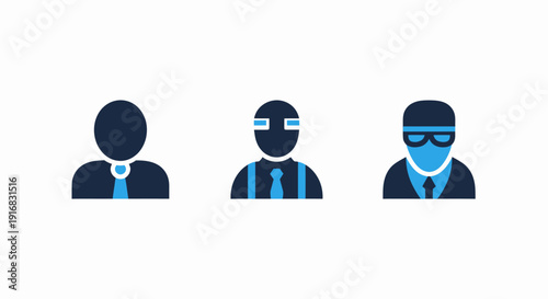Abstract icons representing different personas: Standard user, ninja, and masked person for online identity.