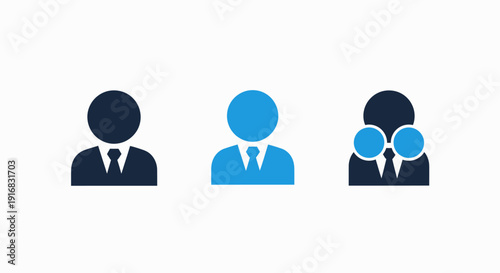 Simple user icons representing individuals, business professionals, and paired profiles for personal or corporate representation.