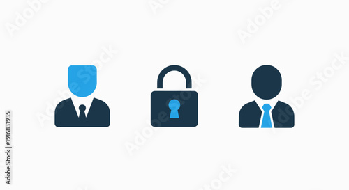 Icons representing user access and security: a user profile, a padlock for security, and another user profile, suggesting access control or permissions.