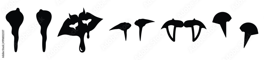 Fototapeta premium Collection of Happy Halloween vampire bite mark silhouette icon set. Vector illustration on white background.