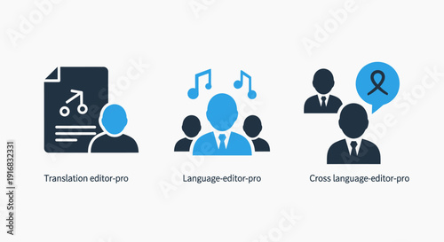 Professional Language Translation and Editing Icons with Cross-Cultural Communication and Linguistic Concepts