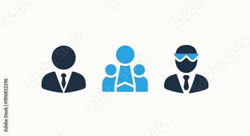 Business People and Team Collaboration Icons with Concepts of Anonymity, Privacy, and Group Dynamics